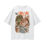 FNDMNTLS. Food Fight Oversize Deep Drop Shoulder Graphic Tshirt - Lucent White / S - Tshirts