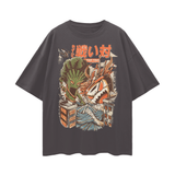 FNDMNTLS. Food Fight Oversize Deep Drop Shoulder Graphic Tshirt - Dark Gray / S - Tshirts