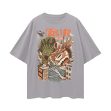 FNDMNTLS. Food Fight Oversize Deep Drop Shoulder Graphic Tshirt - Light Gray / S - Tshirts