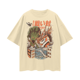 FNDMNTLS. Food Fight Oversize Deep Drop Shoulder Graphic Tshirt - Light Apricot / S - Tshirts