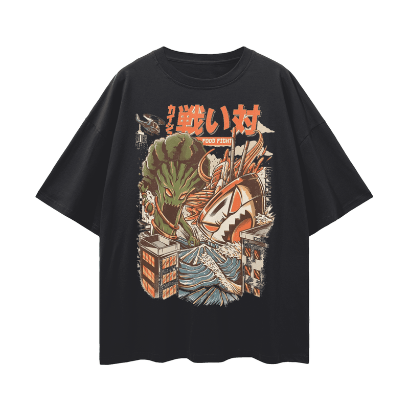 FNDMNTLS. Food Fight Oversize Deep Drop Shoulder Graphic Tshirt - Heretic - s Streetwear - Casual Fashion - Casual Streetwear -  product_type