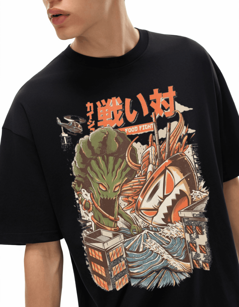FNDMNTLS. Food Fight Oversize Deep Drop Shoulder Graphic Tshirt - Heretic - s Streetwear - Casual Fashion - Casual Streetwear -  product_type