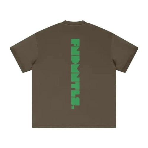FNDMNTLS. Green Logo Heavyweight Earth Tone Graphic T-Shirt - Heretic - s Streetwear - 100% Cotton Shirt - 305GSM T-Shirt -  product_type