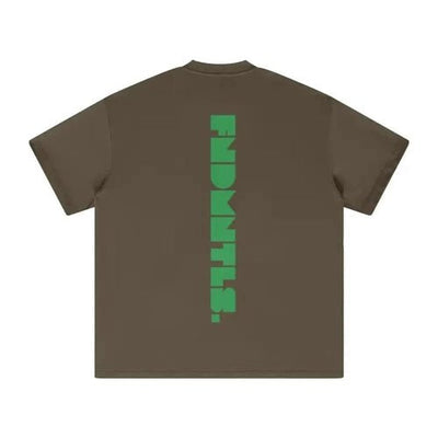 FNDMNTLS. Green Logo Heavyweight Earth Tone Graphic T-Shirt - Heretic - s Streetwear - 100% Cotton Shirt - 305GSM T-Shirt -  product_type