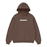 FNDMNTLS. White Logo High Neck Insulated FOG Solid Color Fleece Hoodie - 385 GSM Brown / S