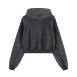 FNDMNTLS. Blood Scarred Snow Washed Cropped Hoodie