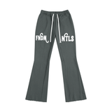 Gray flared sweatpants with drawstring from Rogers Fndmntls Flared collection in inches and cm