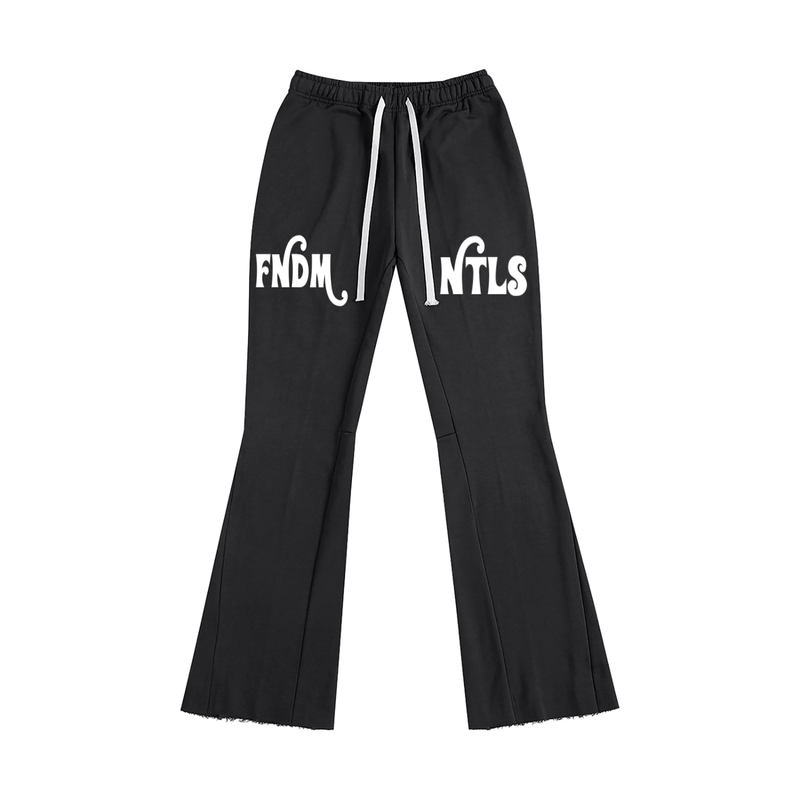 FNDMNTLS. Mr. Rodgers Flared Black Drawstring Pants - Heretic - s Streetwear - Comfortable Fit - Flared Sweatpants -  product_type