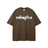 Brown Rodgers Fndmntls Graphic Tee with white lettering, available in various inch and cm sizes