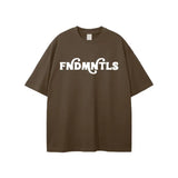 Brown Rodgers Fndmntls Graphic Tee with white lettering, available in various inch and cm sizes