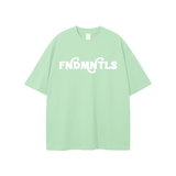 Mint green Rodgers Fndmntls Graphic Tee shirt, displayed in inches and centimeters