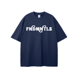 Navy blue Rodgers Fndmntls Graphic Tee with white text, available in multiple inch and cm sizes