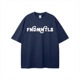 Navy blue Rodgers Fndmntls Graphic Tee with white text, available in multiple inch and cm sizes