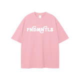 Pink T-shirt with white lettering from Rodgers Fndmntls Graphic Tee collection, available in inches and centimeters