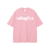Pink T-shirt with white lettering from Rodgers Fndmntls Graphic Tee collection, available in inches and centimeters