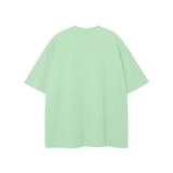 Mint green Rodgers Fndmntls Graphic Tee displayed in inches and centimeters