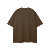 Brown short-sleeved Rodgers Fndmntls Graphic Tee displayed in inches and centimeters