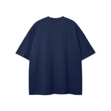Navy blue Rodgers Fndmntls Graphic Tee in inches and centimeters display