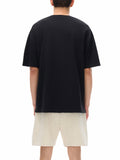 Oversize Deep Drop Black T-Shirt with Drop Shoulder and Beige Shorts for Casual Style