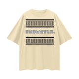 Beige T-shirt with patterned stripes featuring Palestinian Keffiyeh graphic design