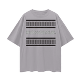 Gray T-shirt featuring Palestinian Keffiyeh graphic and patterned bands design