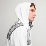 White hooded garment with patterned trim from Ferrari Boys featuring water-resistant fabric and breathable mesh lining