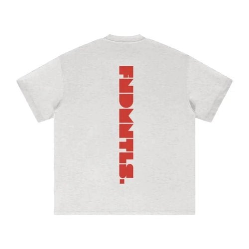 FNDMNTLS. Red Logo Heavyweight Earth Tone Graphic T-Shirt - Heretic - s Streetwear - 100% Cotton Shirt - 305GSM T-Shirt -  product_type