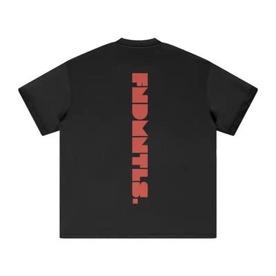 FNDMNTLS. Red Logo Heavyweight Earth Tone Graphic T-Shirt - Heretic - s Streetwear - 100% Cotton Shirt - 305GSM T-Shirt -  product_type