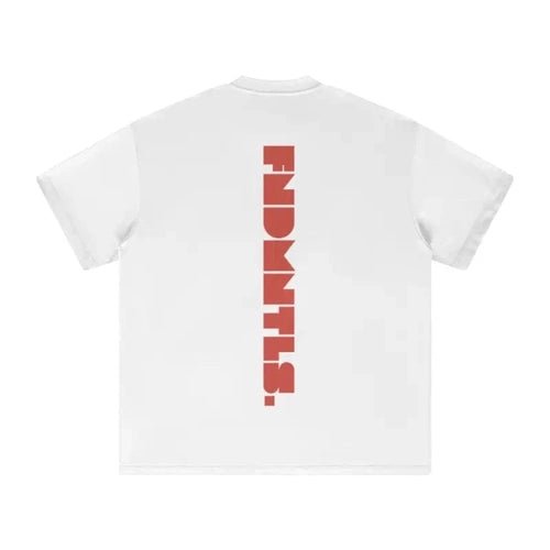 FNDMNTLS. Red Logo Heavyweight Earth Tone Graphic T-Shirt - Heretic - s Streetwear - 100% Cotton Shirt - 305GSM T-Shirt -  product_type