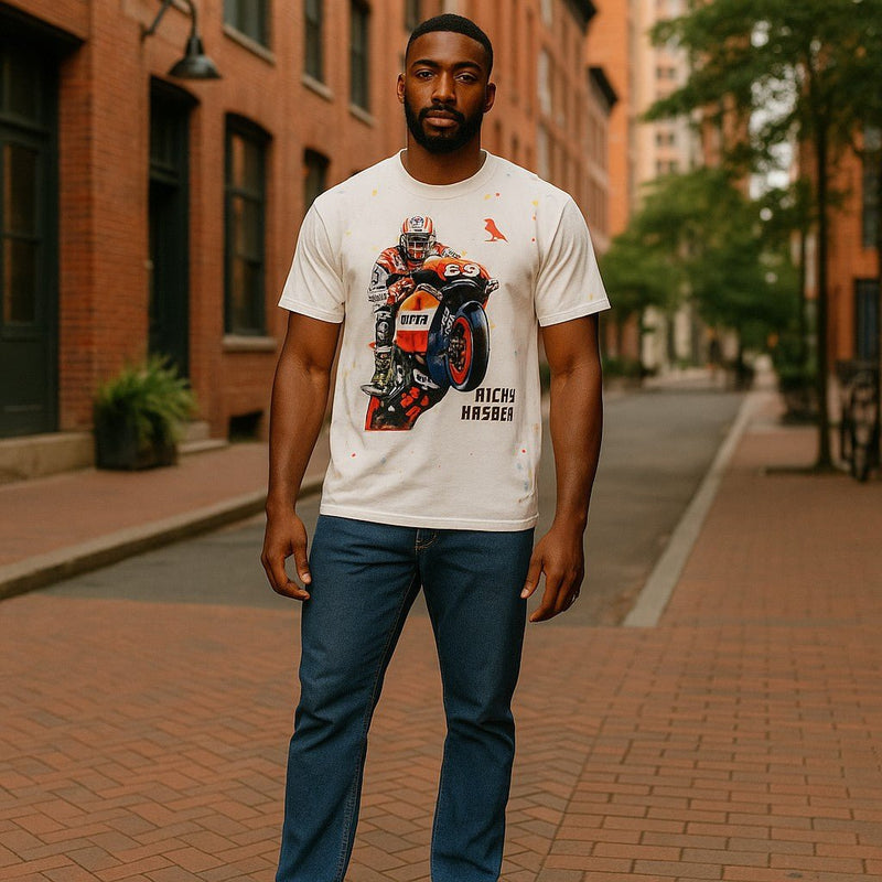 FNDMNTLS. Ricky Hayden Ducatti Paint Splatter Graphic T-Shirt - Heretic - s Streetwear - Casual Streetwear - Casual T-shirt -  product_type