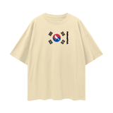 Beige Seoul Fndmntls Oversize Graphic Korea Tee with Korean flag design