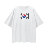White Seoul Fndmntls Oversize Graphic Korea Tee with Korean flag design