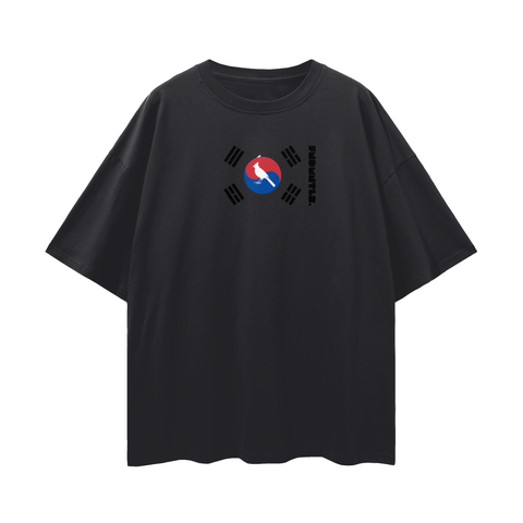 Black Seoul Fndmntls Oversize graphic T-shirt with Korean flag design for style