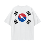 White Seoul Fndmntls Oversize graphic T-shirt with Korean flag design for casual wear