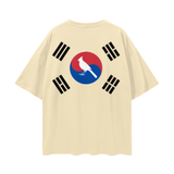 Beige Seoul Fndmntls Oversize graphic Korea tee with Korean flag design for casual wear
