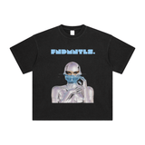 FNDMNTLS. Cyborg Enzyme Washed Black Graphic Tshirt Retro Black / S