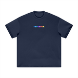 Navy blue Prizm Logo Graphic Tee in black with inch and cm measurements