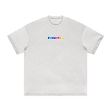 White Prizm Logo Graphic Tee with colorful text, perfect for casual wear, sizes available in inches and centimeters
