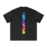 Black T-shirt with colorful vertical Prizm Logo Graphic text, perfect for casual wear