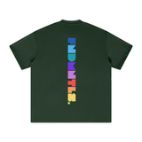 Dark green T-shirt with colorful vertical Prizm Logo Graphic and Prizm Logo design