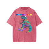 Pink snow washed kids graphic Dino Tee featuring dinosaur design in inch centimeters style