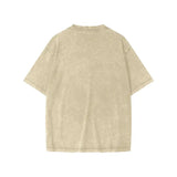 Beige short-sleeved snow washed kids graphic Dino Tee in inches and centimeters