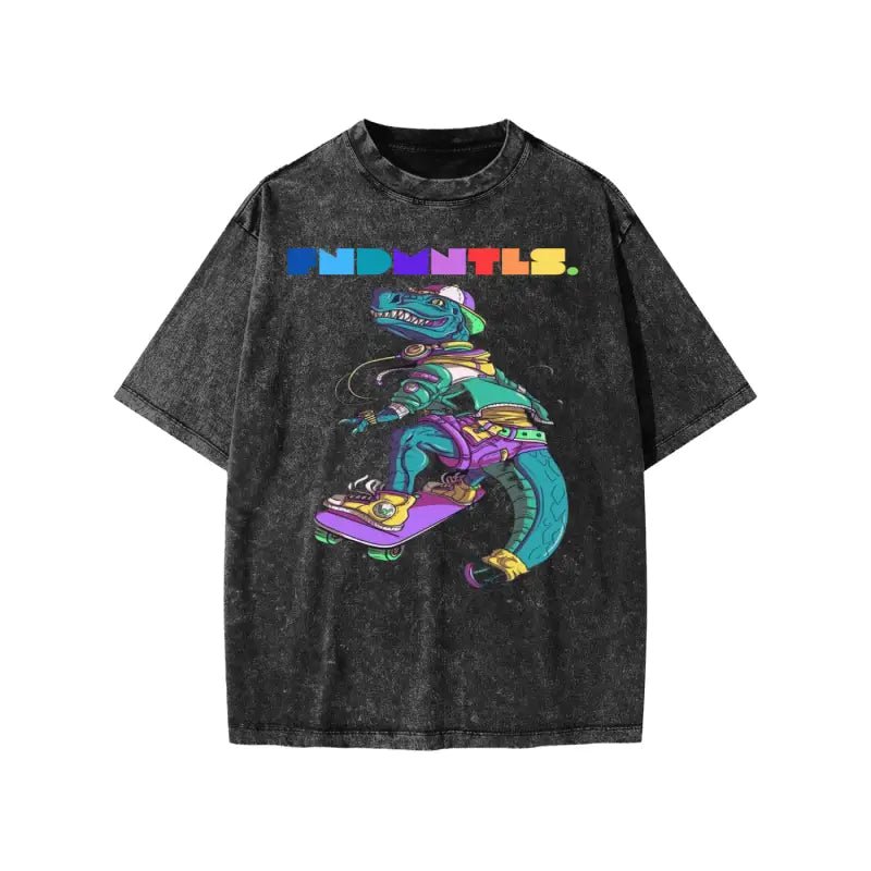 FNDMNTLS Washed Kids Graphic Dino Tee - Heretic - s Streetwear - Cotton - Kids' T-shirt -  product_type