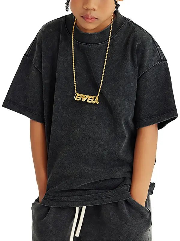 FNDMNTLS Washed Kids Graphic Dino Tee - Heretic - s Streetwear - Cotton - Kids' T-shirt -  product_type