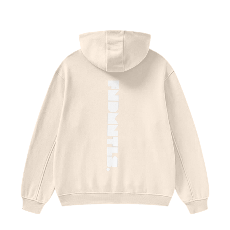 FNDMNTLS. White Logo High Neck Insulated FOG Solid Color Fleece Hoodie - 385 GSM - Heretic - s Streetwear - Casual Cotton Hoodie - Casual Fashion -  product_type