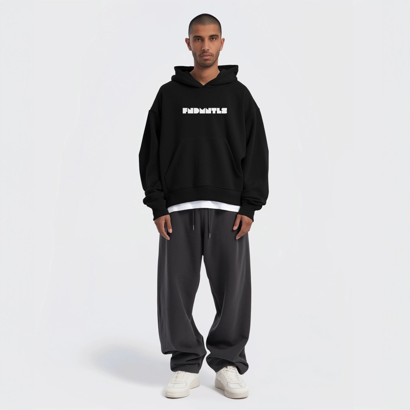 FNDMNTLS. White Logo High Neck Insulated FOG Solid Color Fleece Hoodie - Heretic - s Streetwear - Casual Cotton Hoodie - Casual Fashion -  product_type