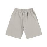Gray elastic-waist shorts made of heavyweight cotton for comfortable fit in inches or centimeters
