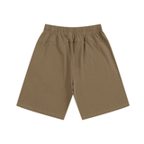 Khaki-colored heavyweight cotton shorts with elastic waist, available in various inch and cm sizes