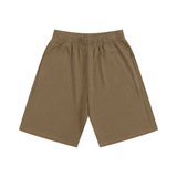 Brown elastic-waist heavyweight cotton shorts, comfortable and durable in various inch sizes