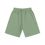 Green elastic-waist Shorts made from heavyweight cotton fabric with inch and cm sizing